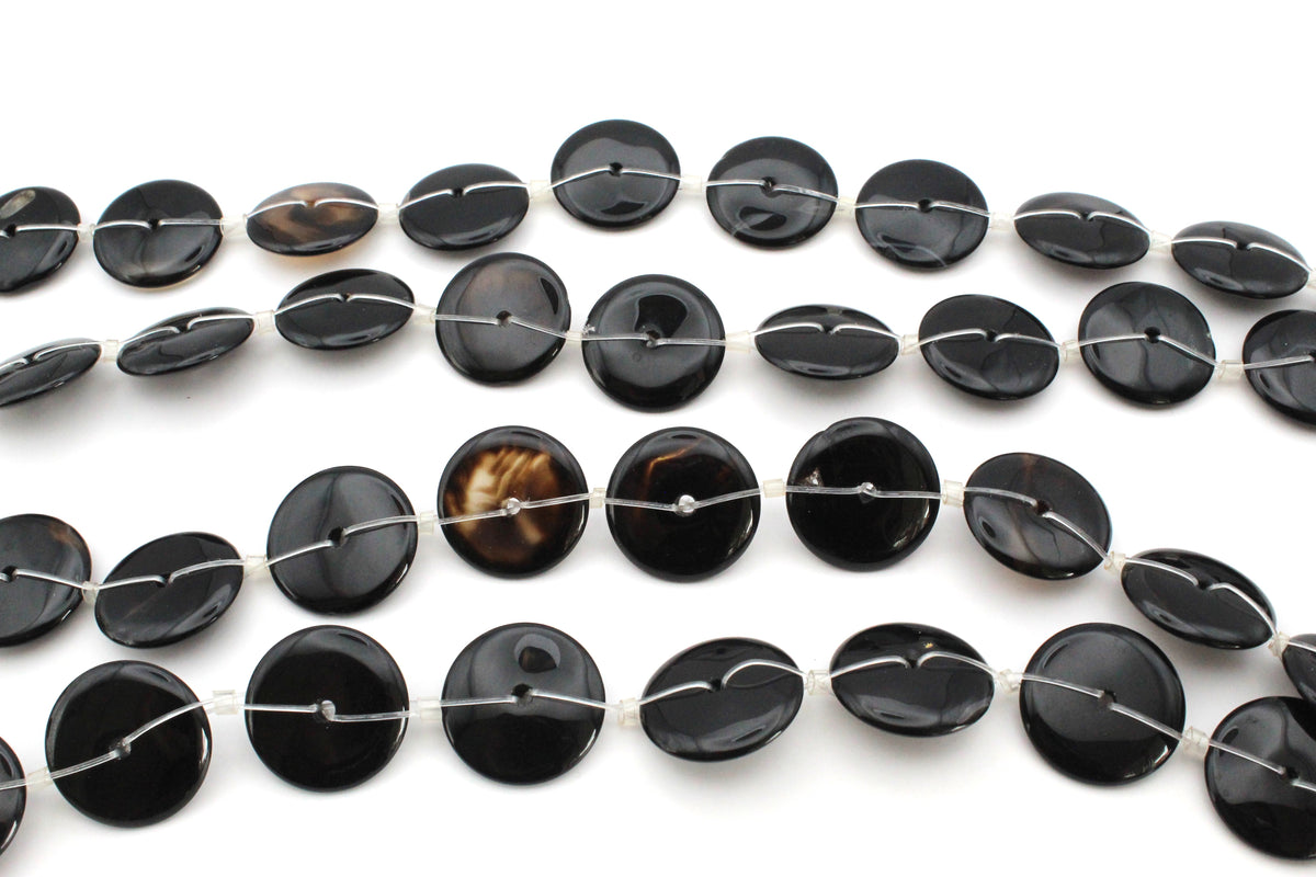 Black Obsidian Donut 16mm Gemstone Beads 16" Strand