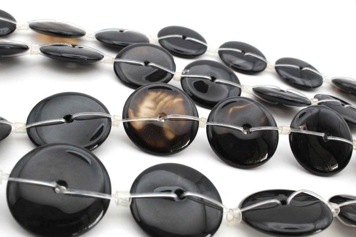 Black Obsidian Donut 16mm Gemstone Beads 16" Strand