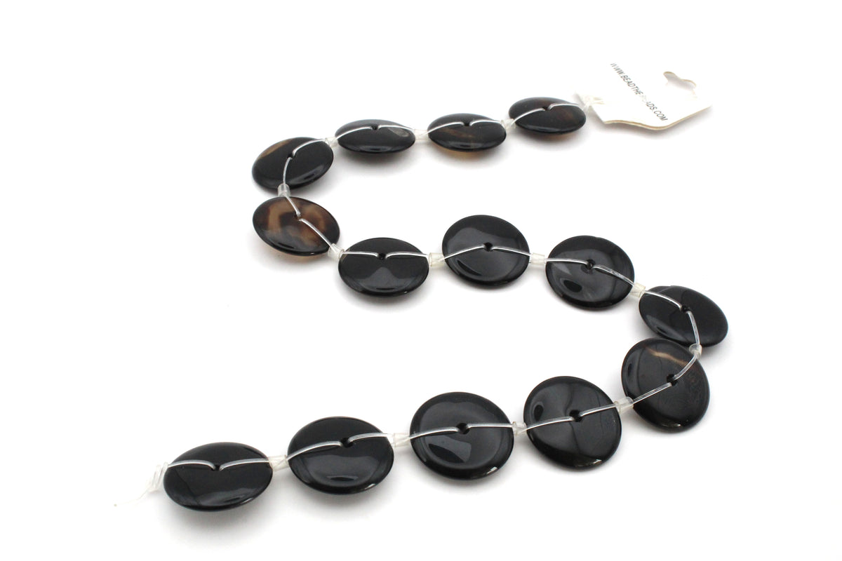 Black Obsidian Donut 16mm Gemstone Beads 16" Strand