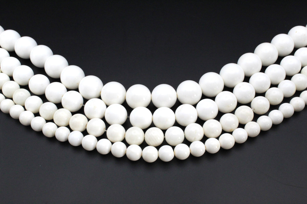 White Stone Round Gemstone Beads 16" Strand