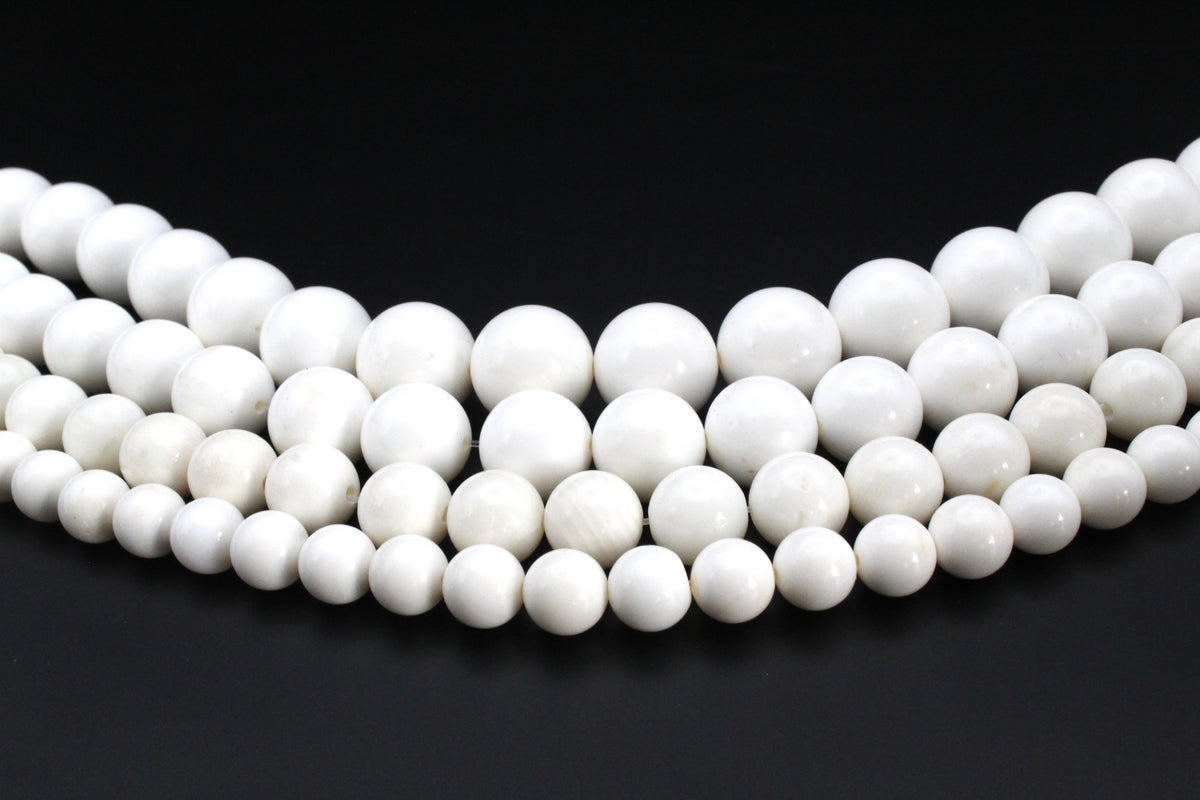 White Stone Round Gemstone Beads 16" Strand