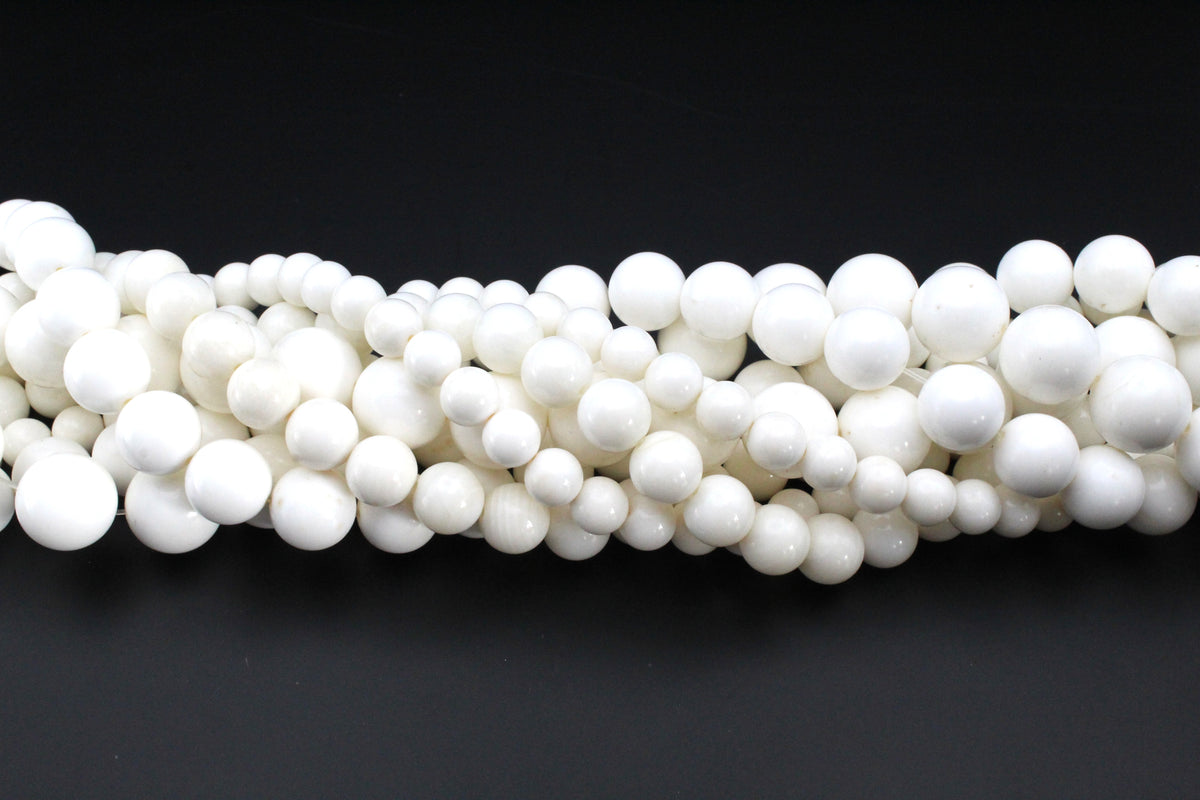 White Stone Round Gemstone Beads 16" Strand