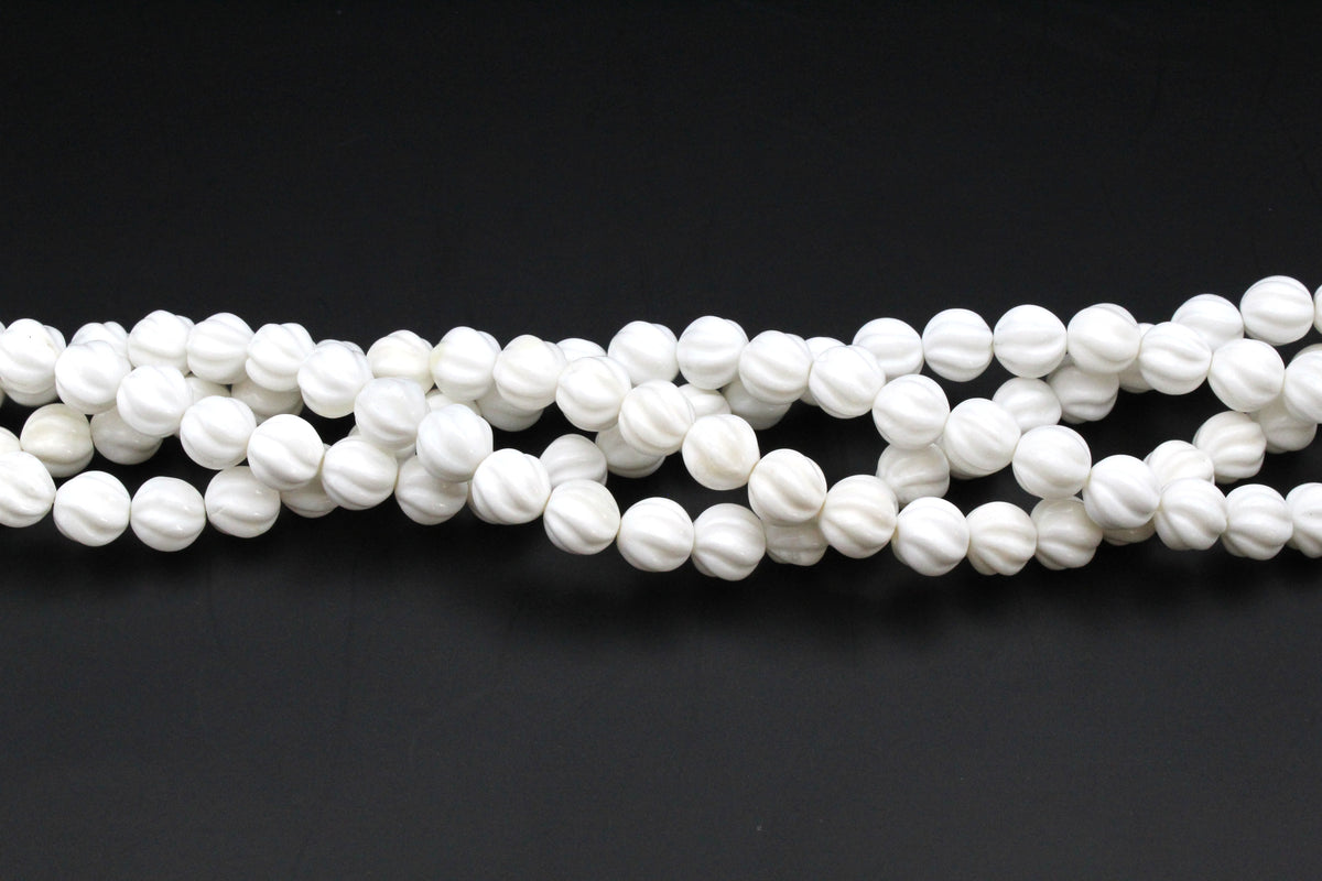 White Stone Round Screw Gemstone Beads 16" Strand