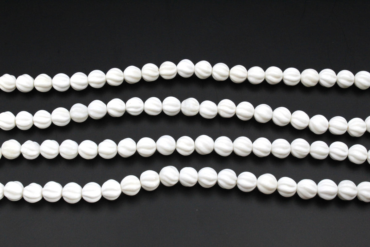White Stone Round Screw Gemstone Beads 16" Strand