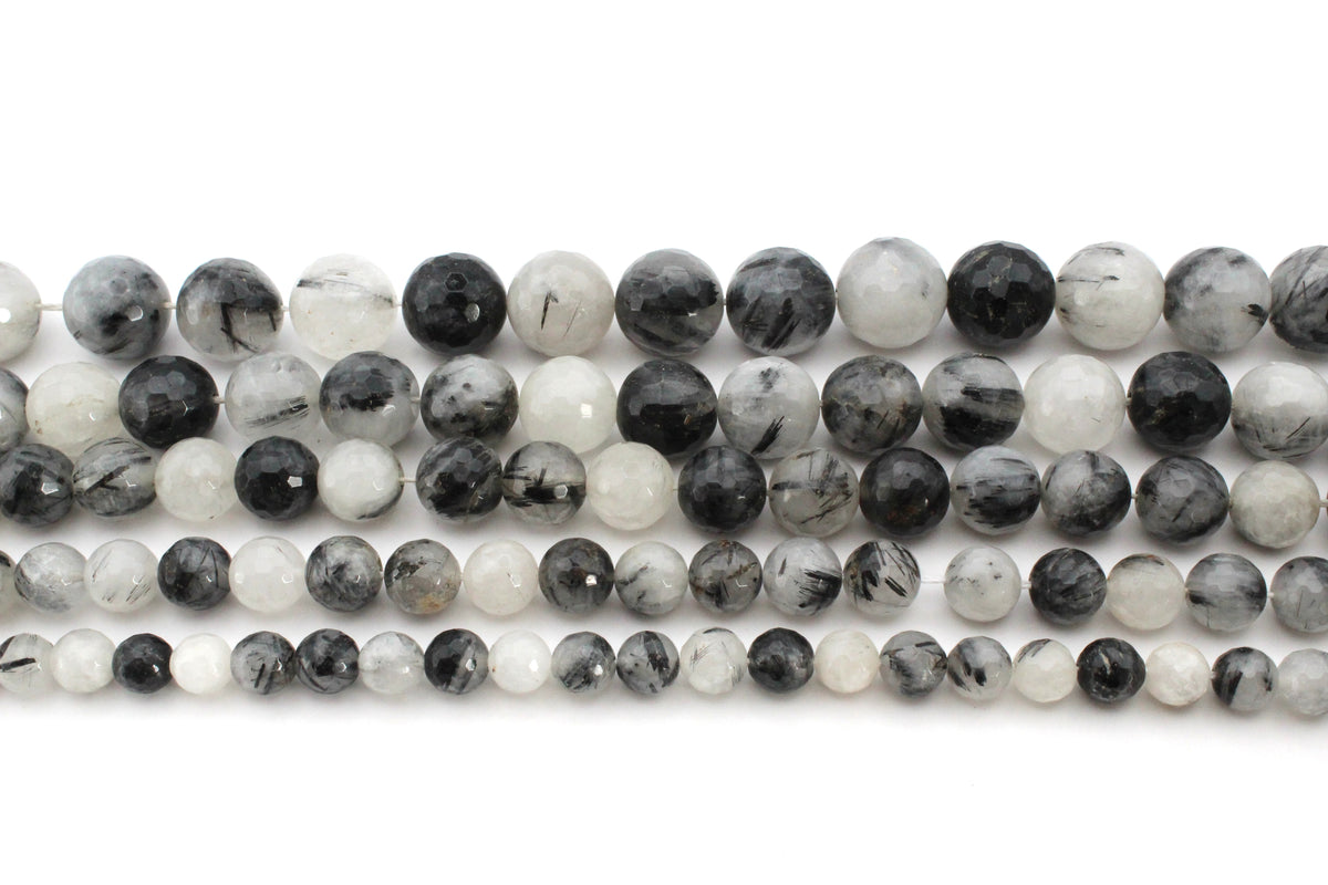 Black Rutilated Round Faceted Gemstone Beads 16" Strand