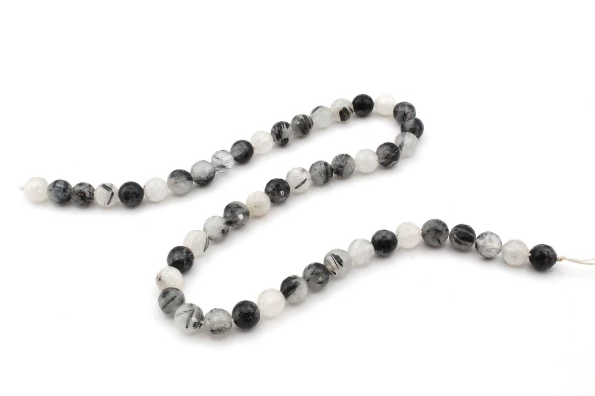 Black Rutilated Round Faceted Gemstone Beads 16" Strand