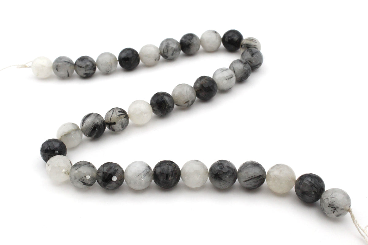 Black Rutilated Round Faceted Gemstone Beads 16" Strand