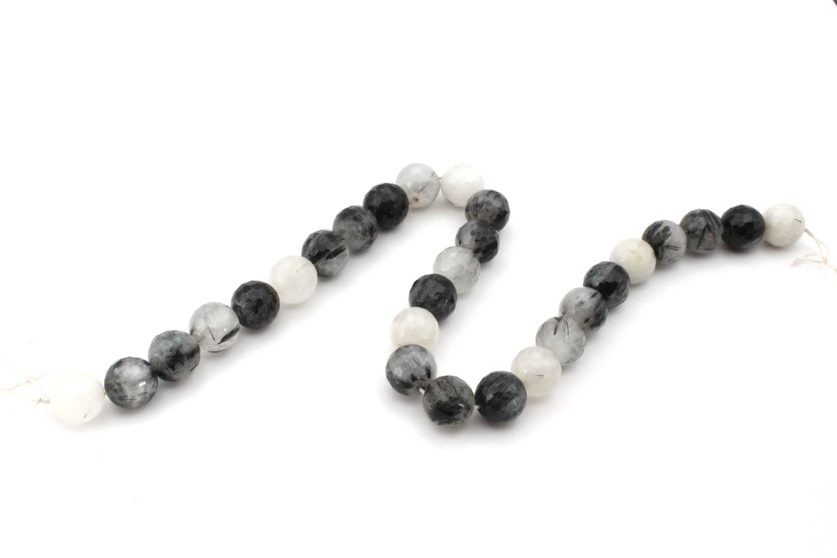 Black Rutilated Round Faceted Gemstone Beads 16" Strand