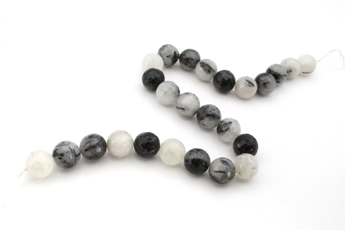 Black Rutilated Round Faceted Gemstone Beads 16" Strand