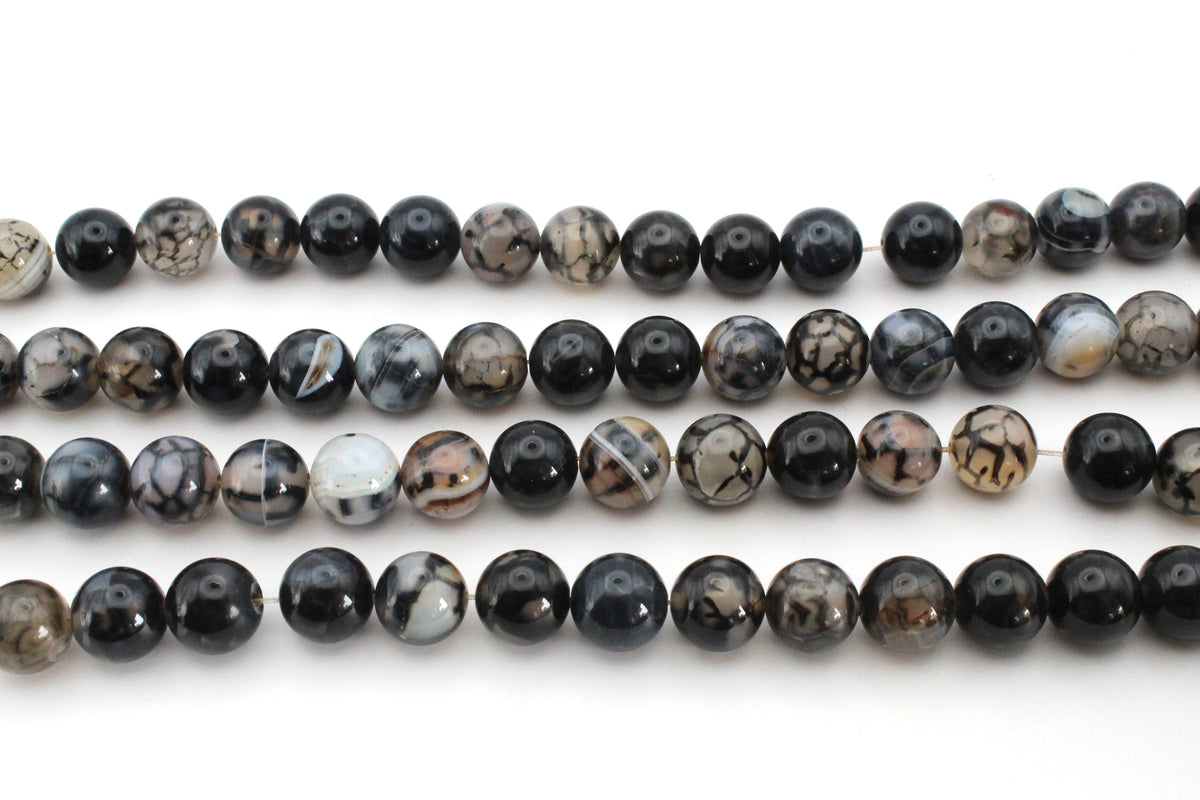 Dragon Vein Agate Round Gemstone Beads 16" Strand