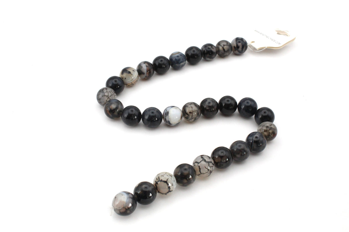 Dragon Vein Agate Round Gemstone Beads 16" Strand