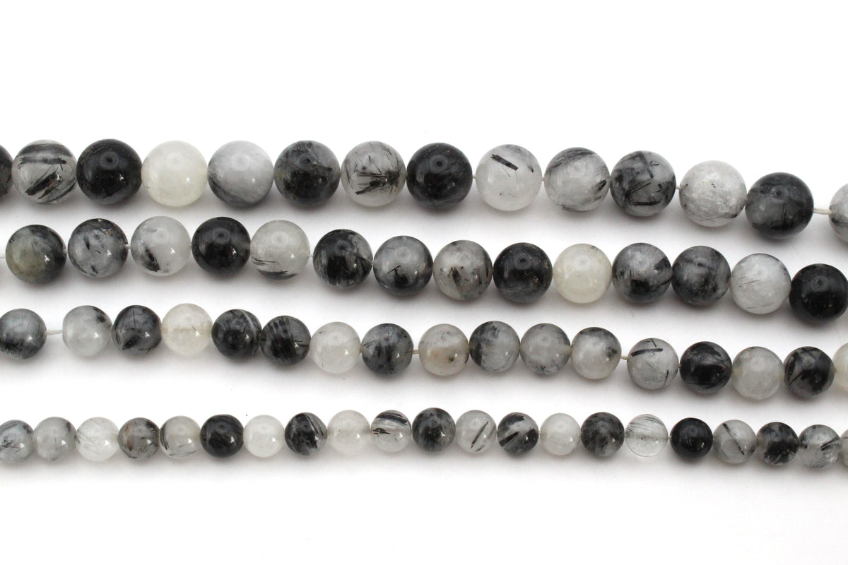 Black Rutilated Round Gemstone Beads 16" Strand
