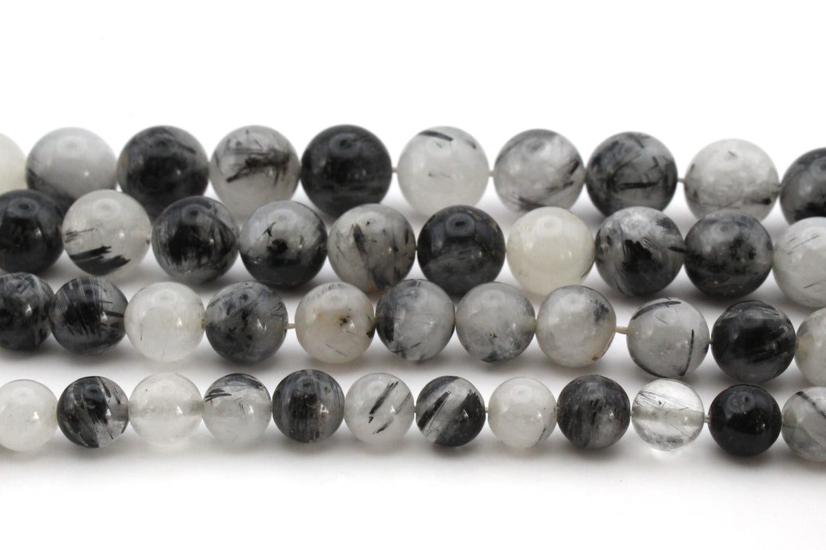 Black Rutilated Round Gemstone Beads 16" Strand