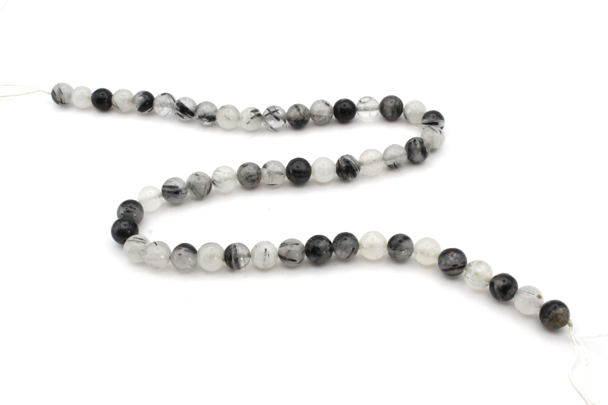 Black Rutilated Round Gemstone Beads 16" Strand