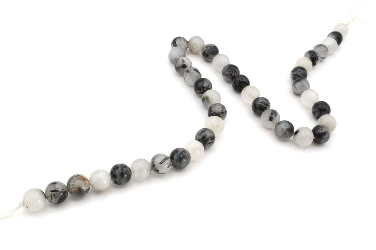 Black Rutilated Round Gemstone Beads 16" Strand