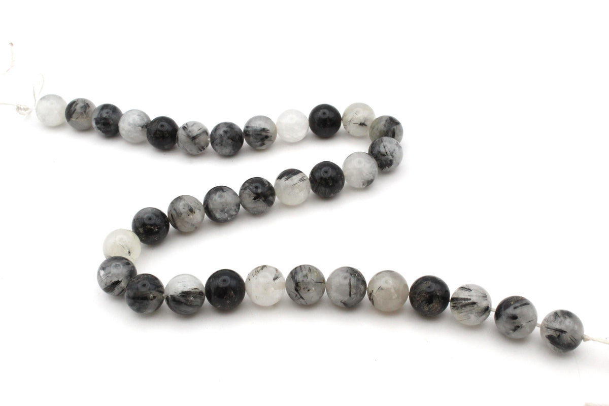 Black Rutilated Round Gemstone Beads 16" Strand