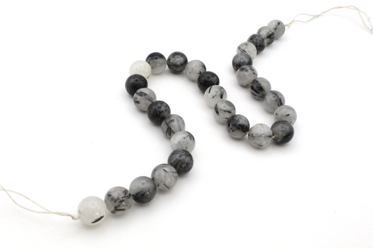 Black Rutilated Round Gemstone Beads 16" Strand