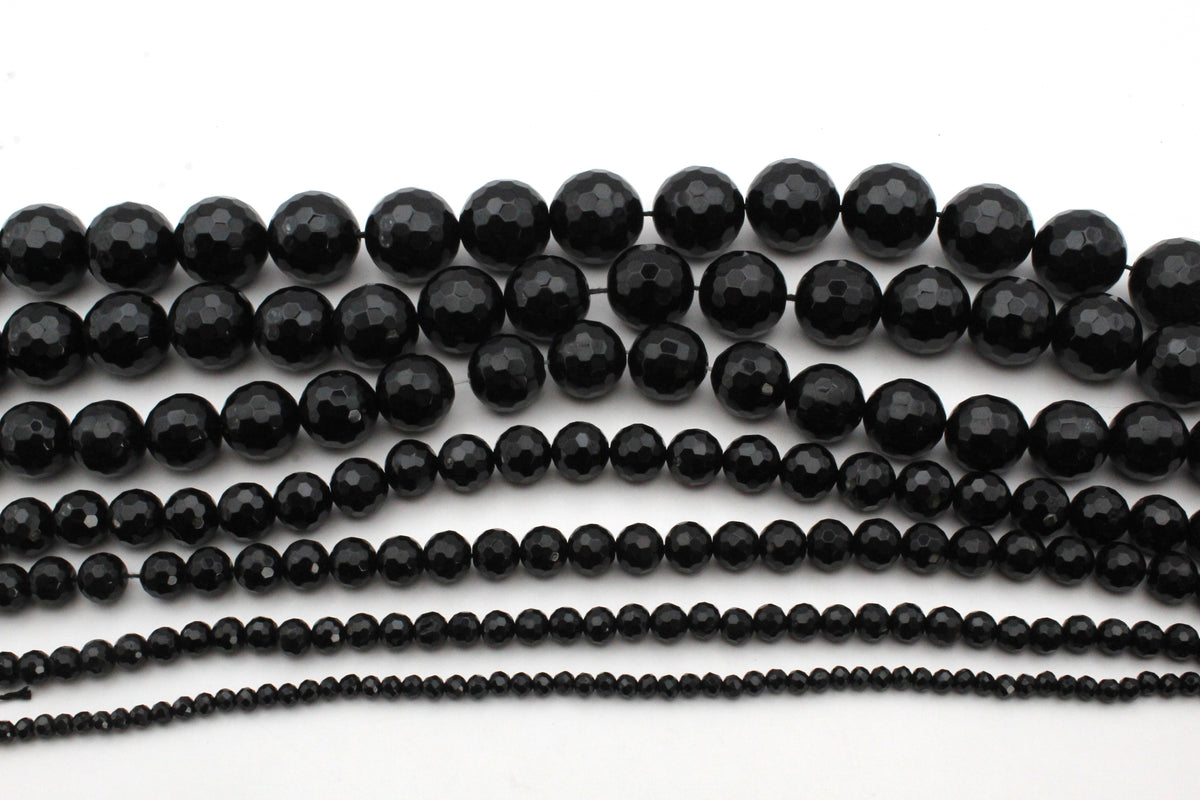 Black Onyx Round Faceted Gemstone Beads 16" Strand