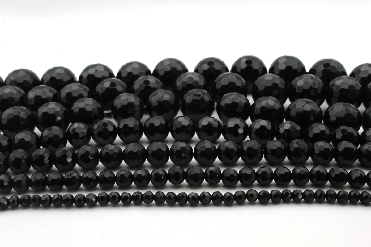 Black Onyx Round Faceted Gemstone Beads 16" Strand