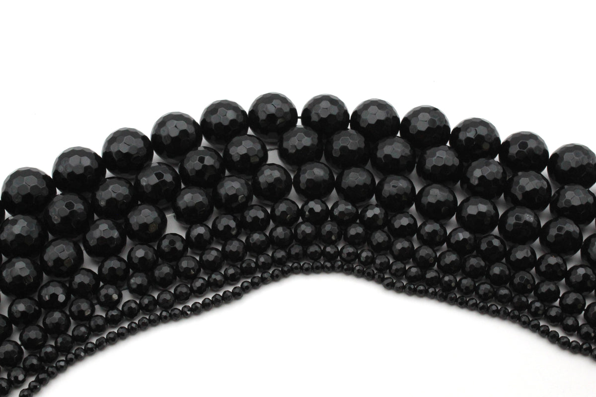 Black Onyx Round Faceted Gemstone Beads 16" Strand