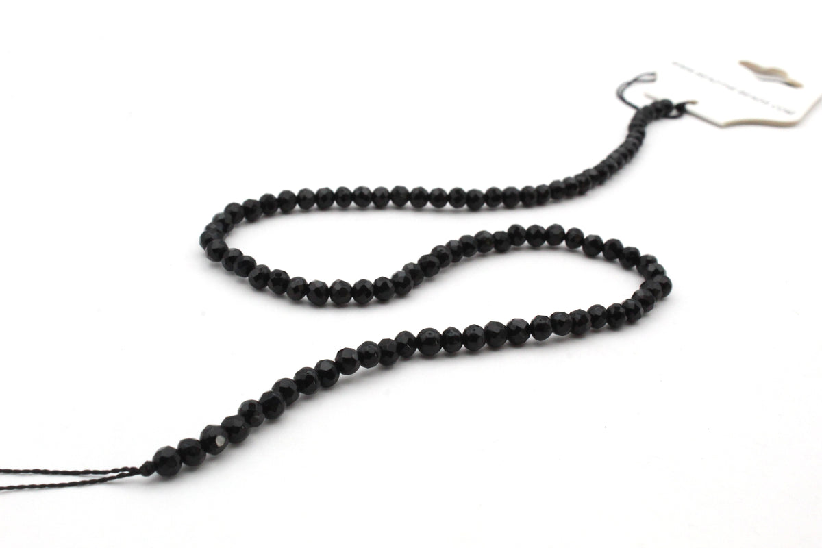 Black Onyx Round Faceted Gemstone Beads 16" Strand
