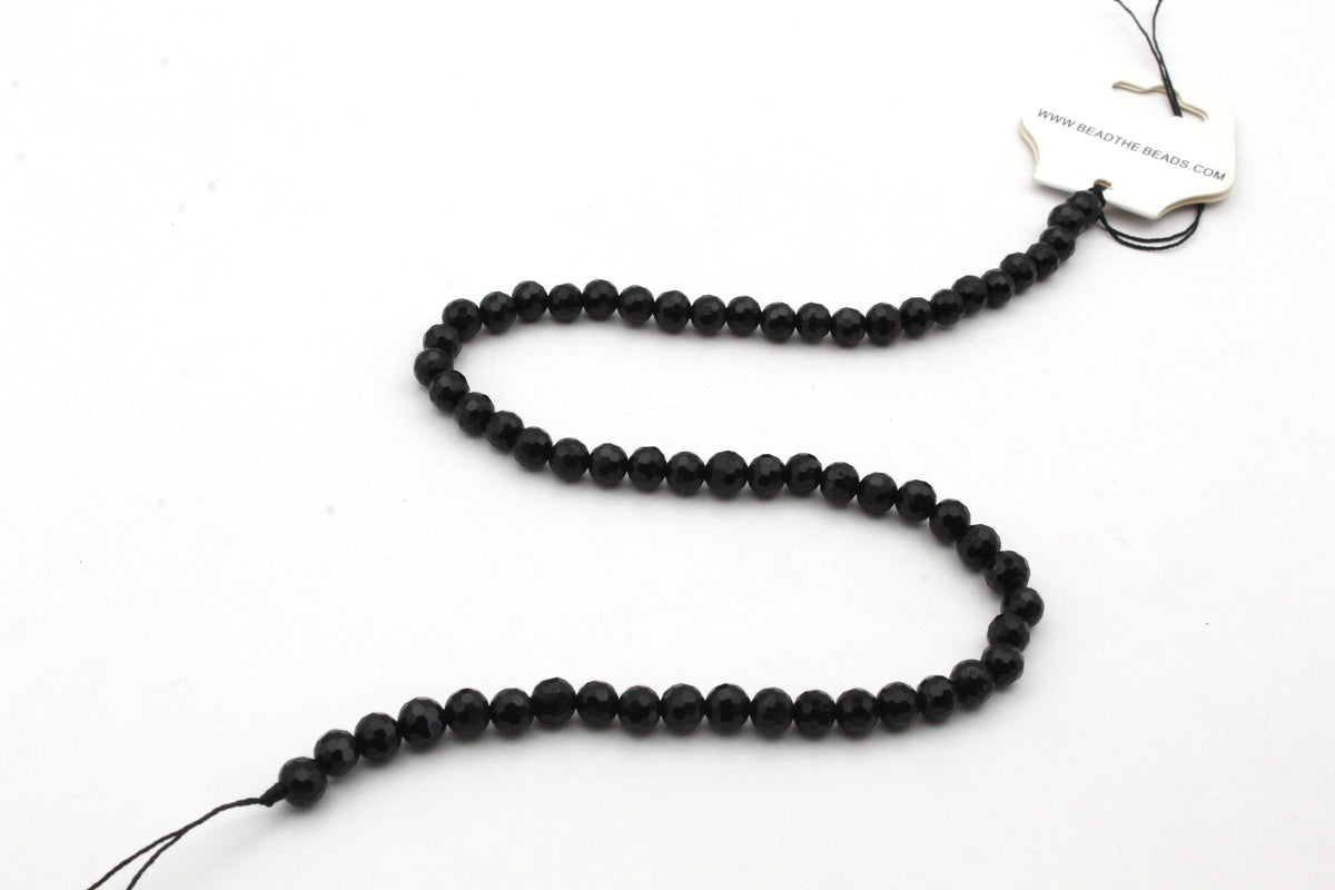 Black Onyx Round Faceted Gemstone Beads 16" Strand