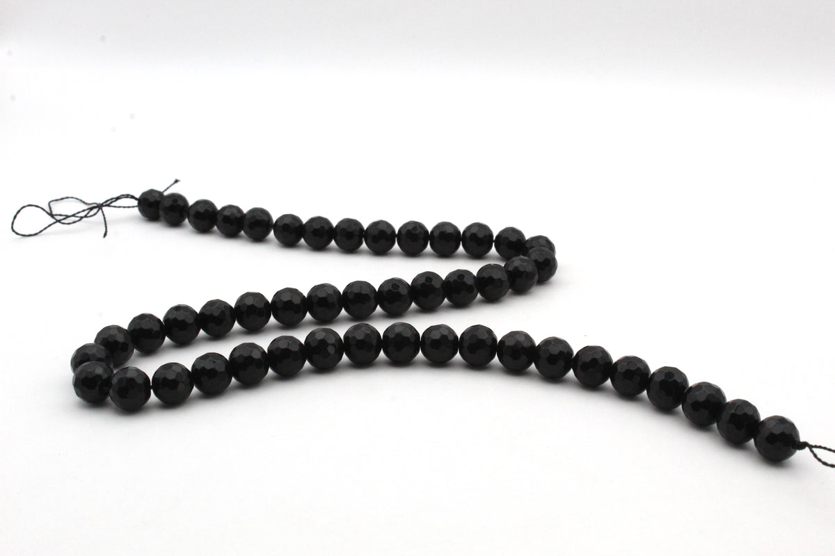 Black Onyx Round Faceted Gemstone Beads 16" Strand