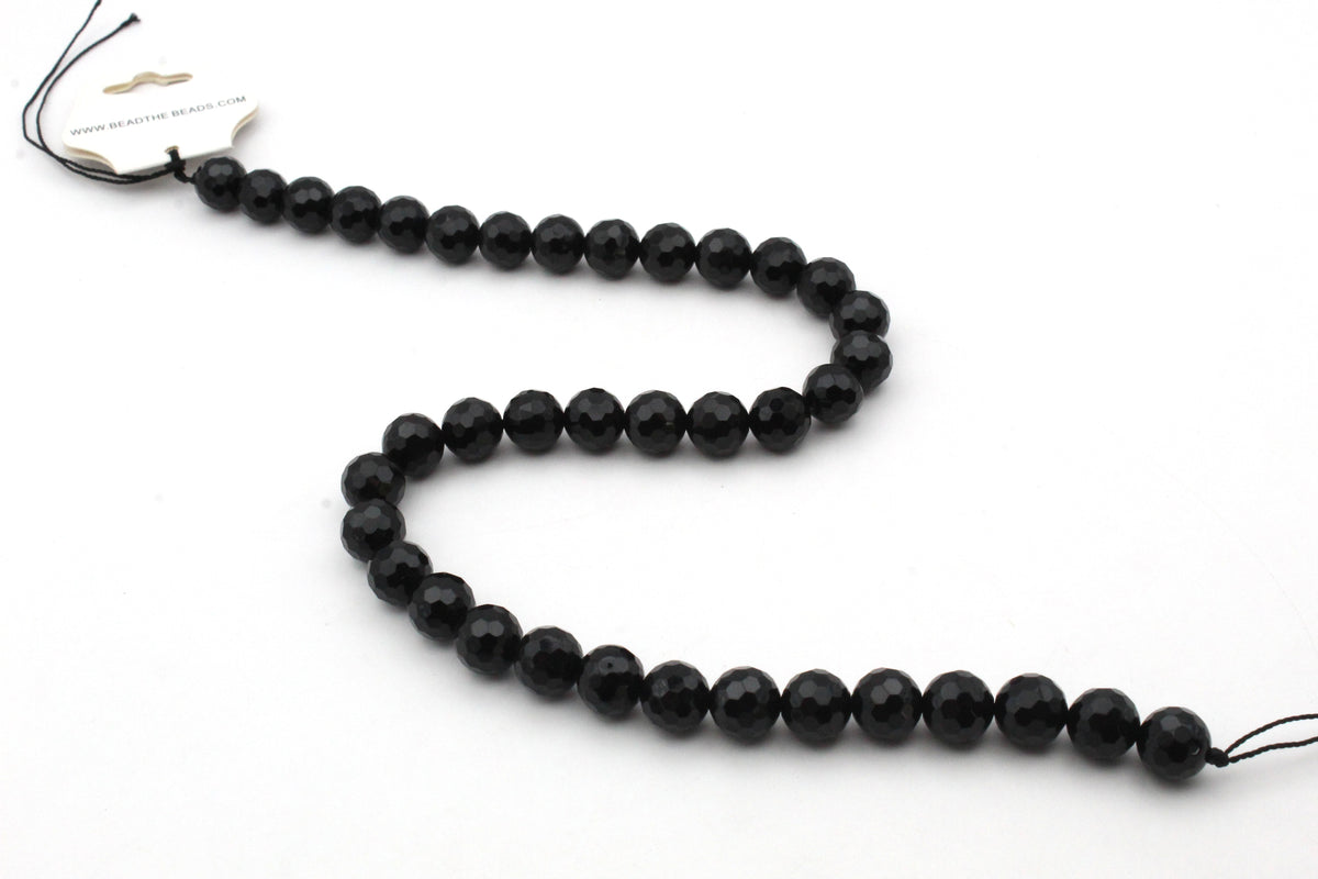Black Onyx Round Faceted Gemstone Beads 16" Strand