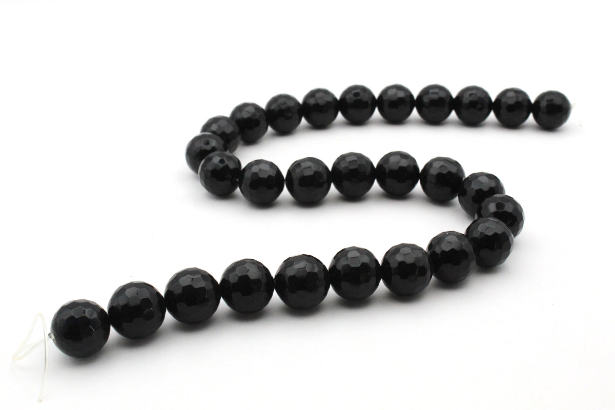 Black Onyx Round Faceted Gemstone Beads 16" Strand