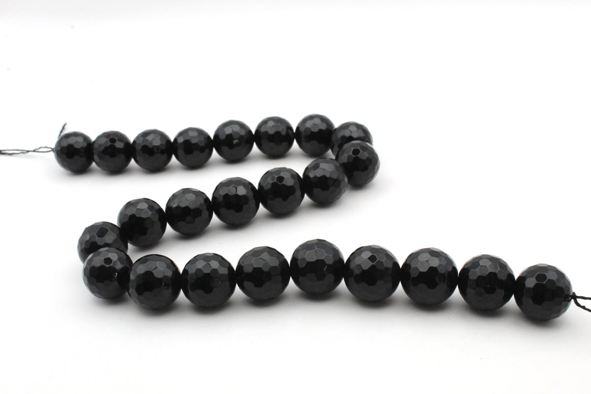 Black Onyx Round Faceted Gemstone Beads 16" Strand