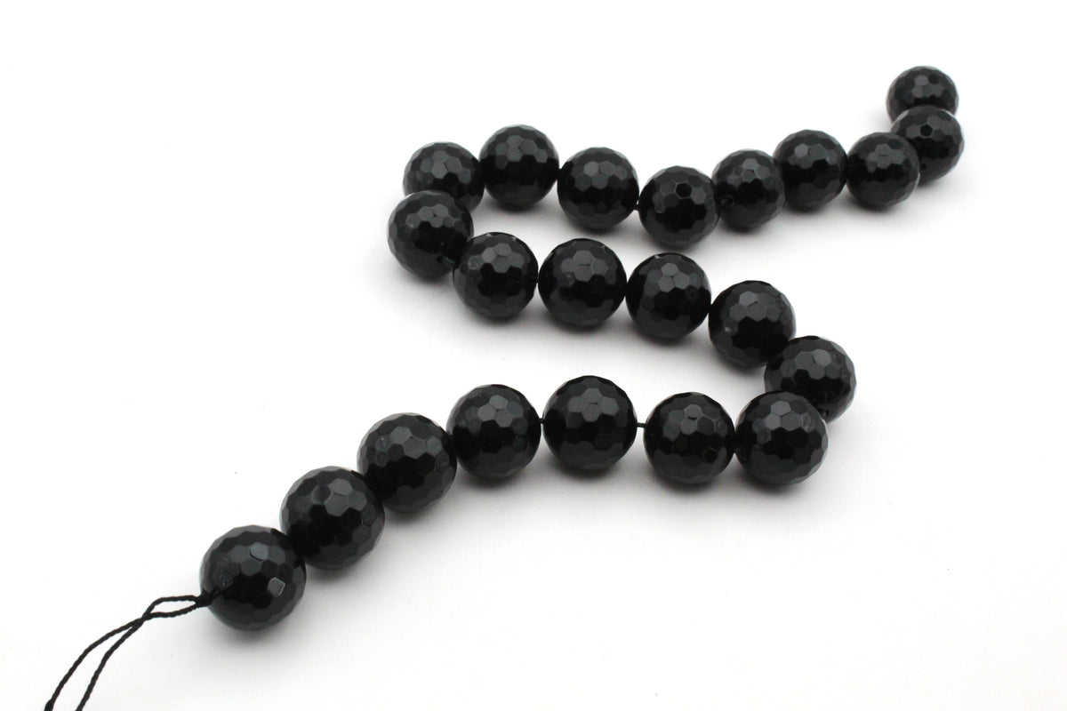 Black Onyx Round Faceted Gemstone Beads 16" Strand