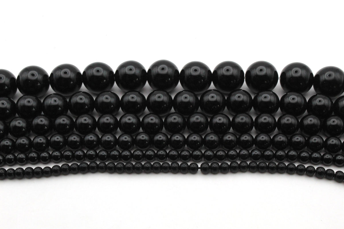 Black Onyx Round Smooth Gemstone Beads 16" Strand