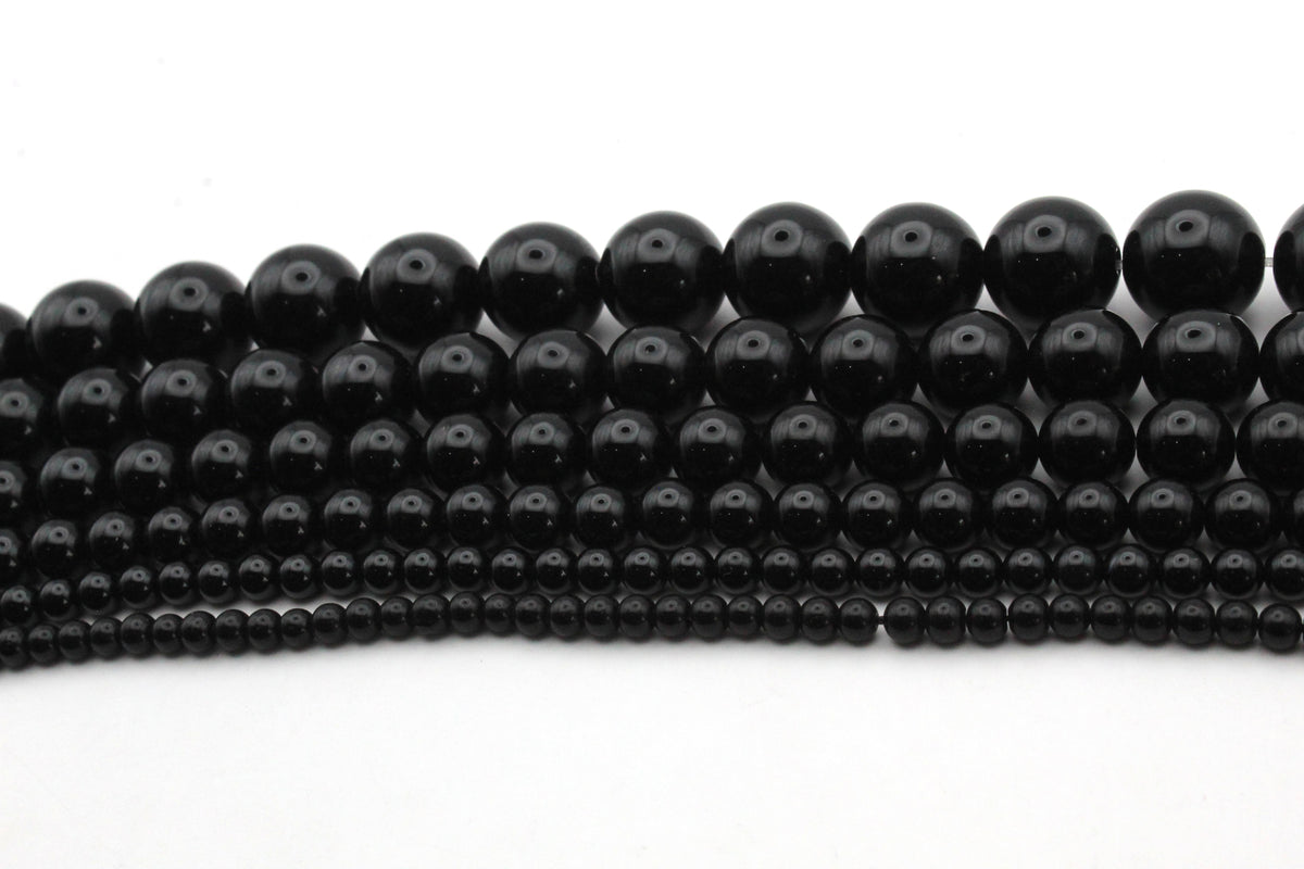 Black Onyx Round Smooth Gemstone Beads 16" Strand