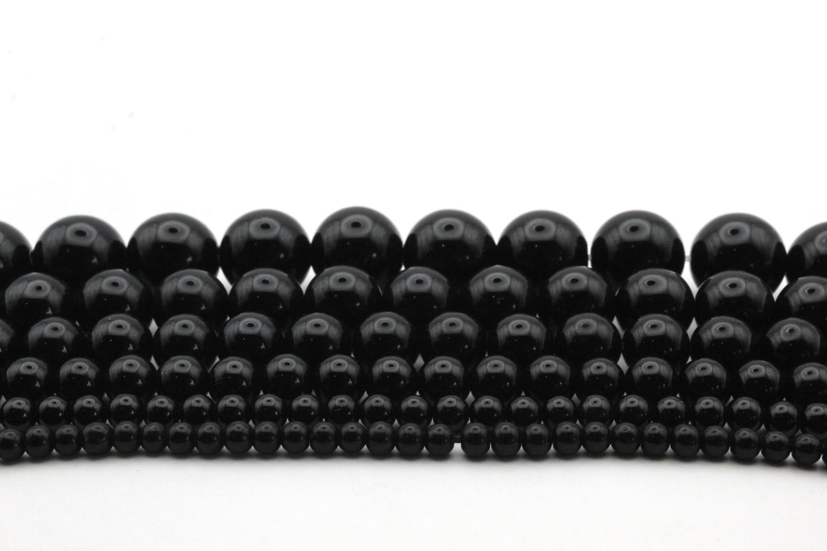 Black Onyx Round Smooth Gemstone Beads 16" Strand