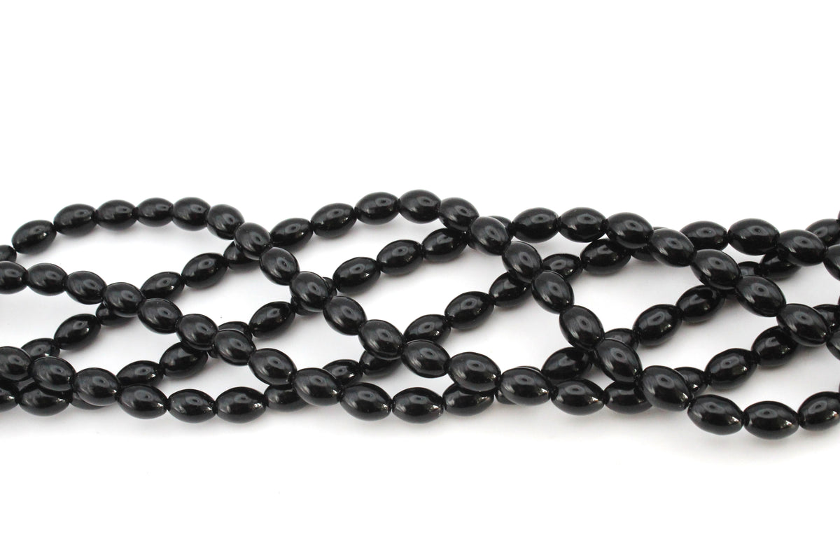 Black Onyx Oval Smooth 6 x 9 mm Gemstone Beads 16" Strand