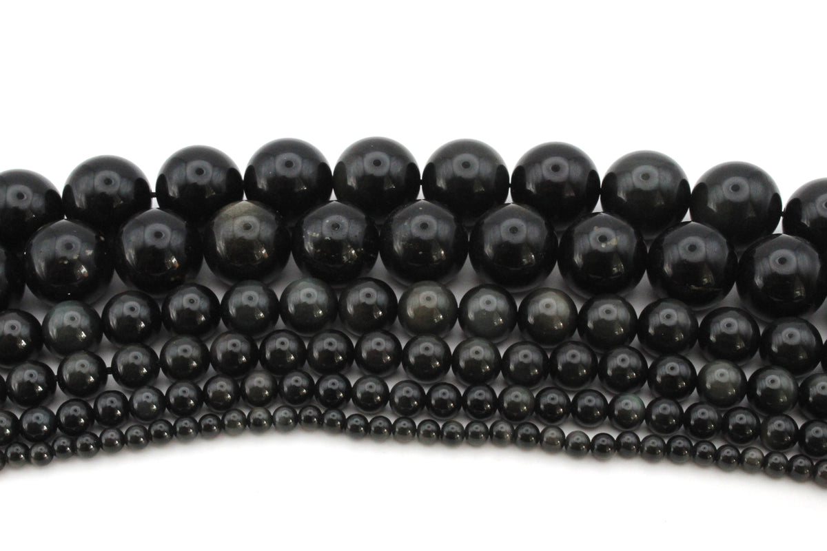 Natural Black Obsidian Round Smooth Gemstone Beads 16" Strand
