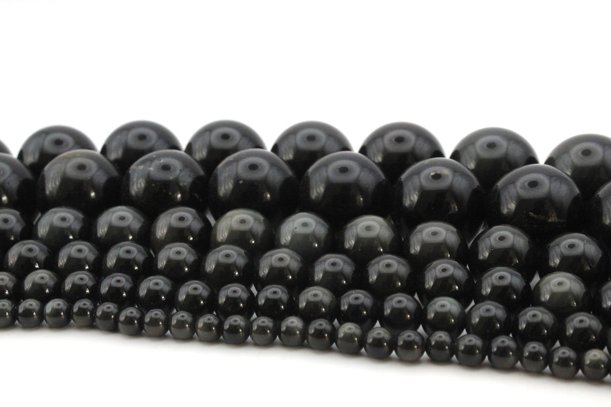 Natural Black Obsidian Round Smooth Gemstone Beads 16" Strand
