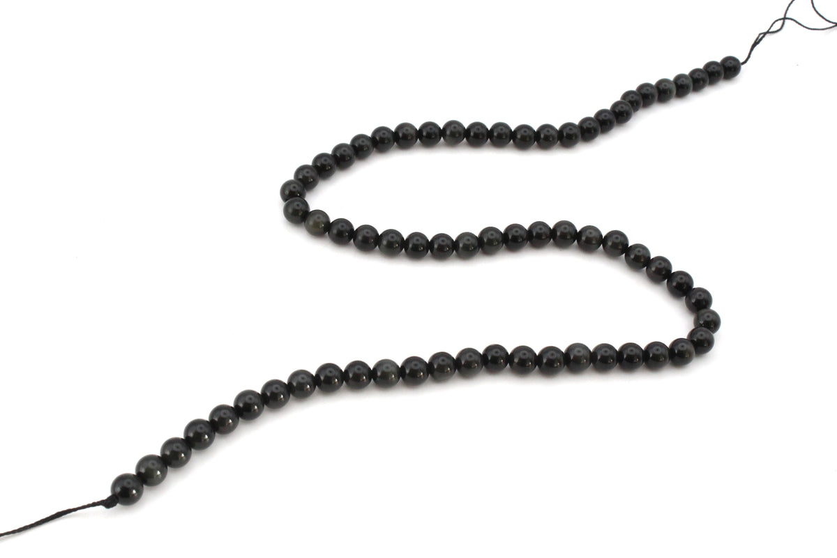 Natural Black Obsidian Round Smooth Gemstone Beads 16" Strand