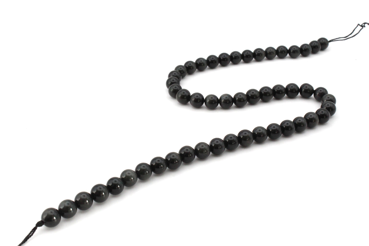 Natural Black Obsidian Round Smooth Gemstone Beads 16" Strand