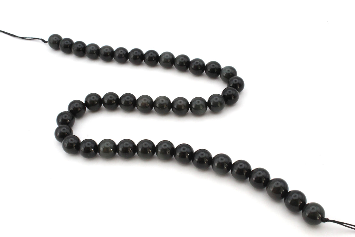 Natural Black Obsidian Round Smooth Gemstone Beads 16" Strand