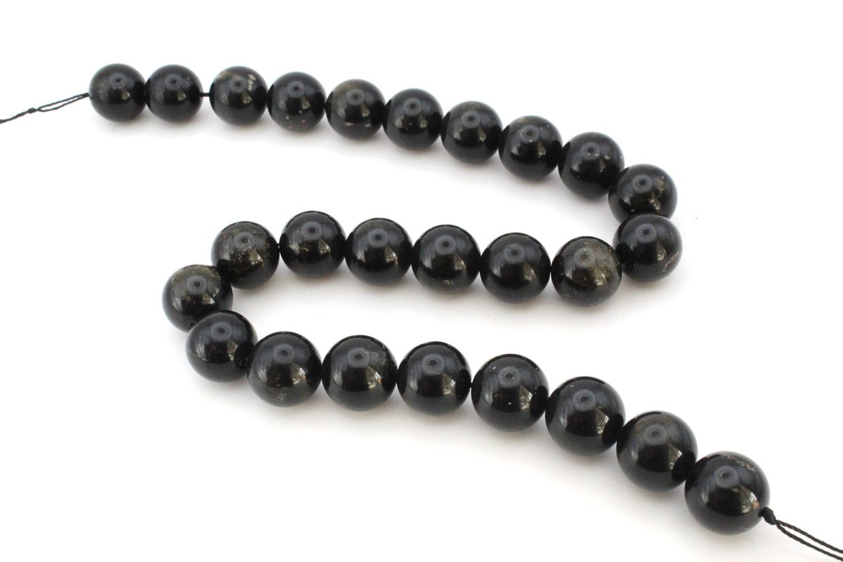 Natural Black Obsidian Round Smooth Gemstone Beads 16" Strand