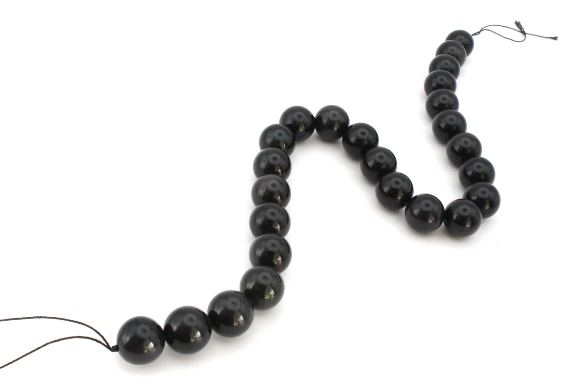 Natural Black Obsidian Round Smooth Gemstone Beads 16" Strand