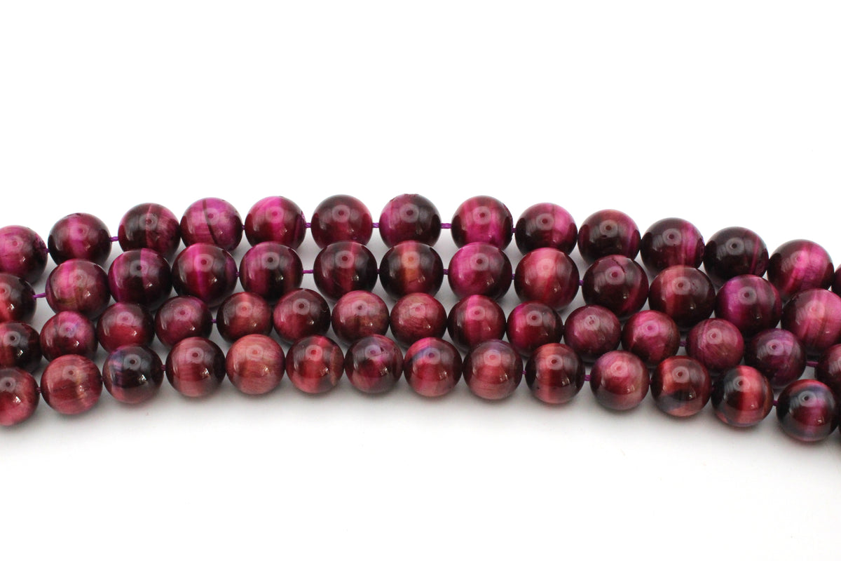 Pink Tigers Eye Round Smooth Gemstone Beads 16" Strand