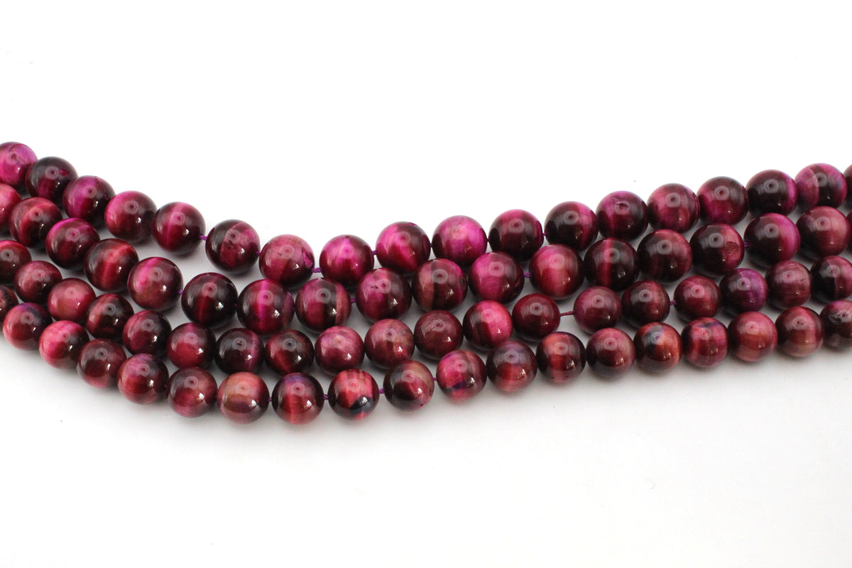 Pink Tigers Eye Round Smooth Gemstone Beads 16" Strand