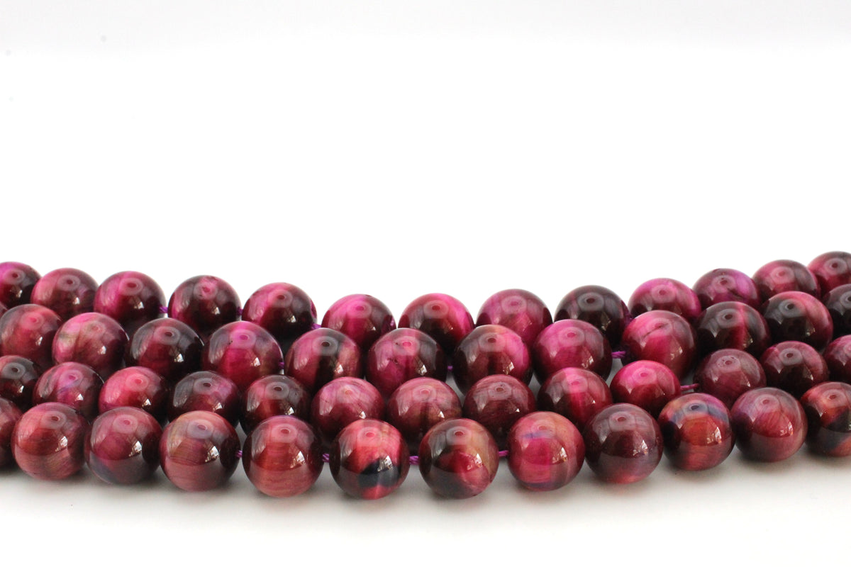 Pink Tigers Eye Round Smooth Gemstone Beads 16" Strand