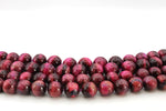 Pink Tigers Eye Round Smooth Gemstone Beads 16" Strand