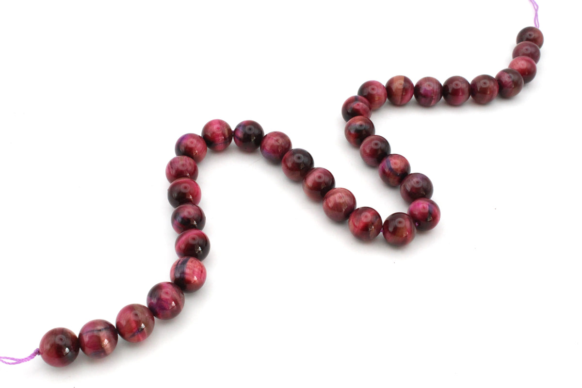 Pink Tigers Eye Round Smooth Gemstone Beads 16" Strand