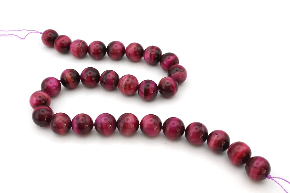 Pink Tigers Eye Round Smooth Gemstone Beads 16" Strand