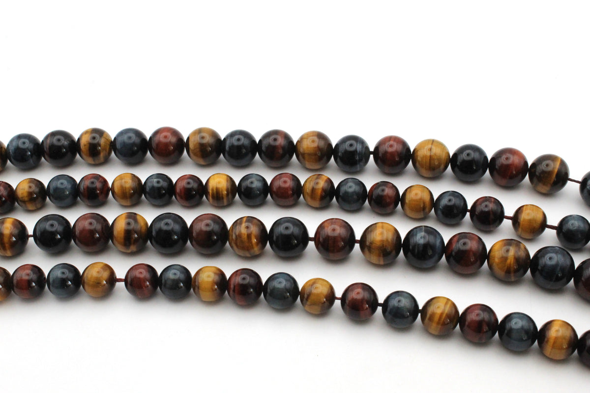 Marble Tigers Eye Round Smooth Gemstone Beads 16" Strand
