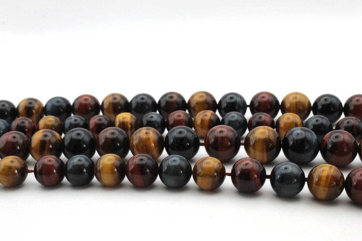 Marble Tigers Eye Round Smooth Gemstone Beads 16" Strand